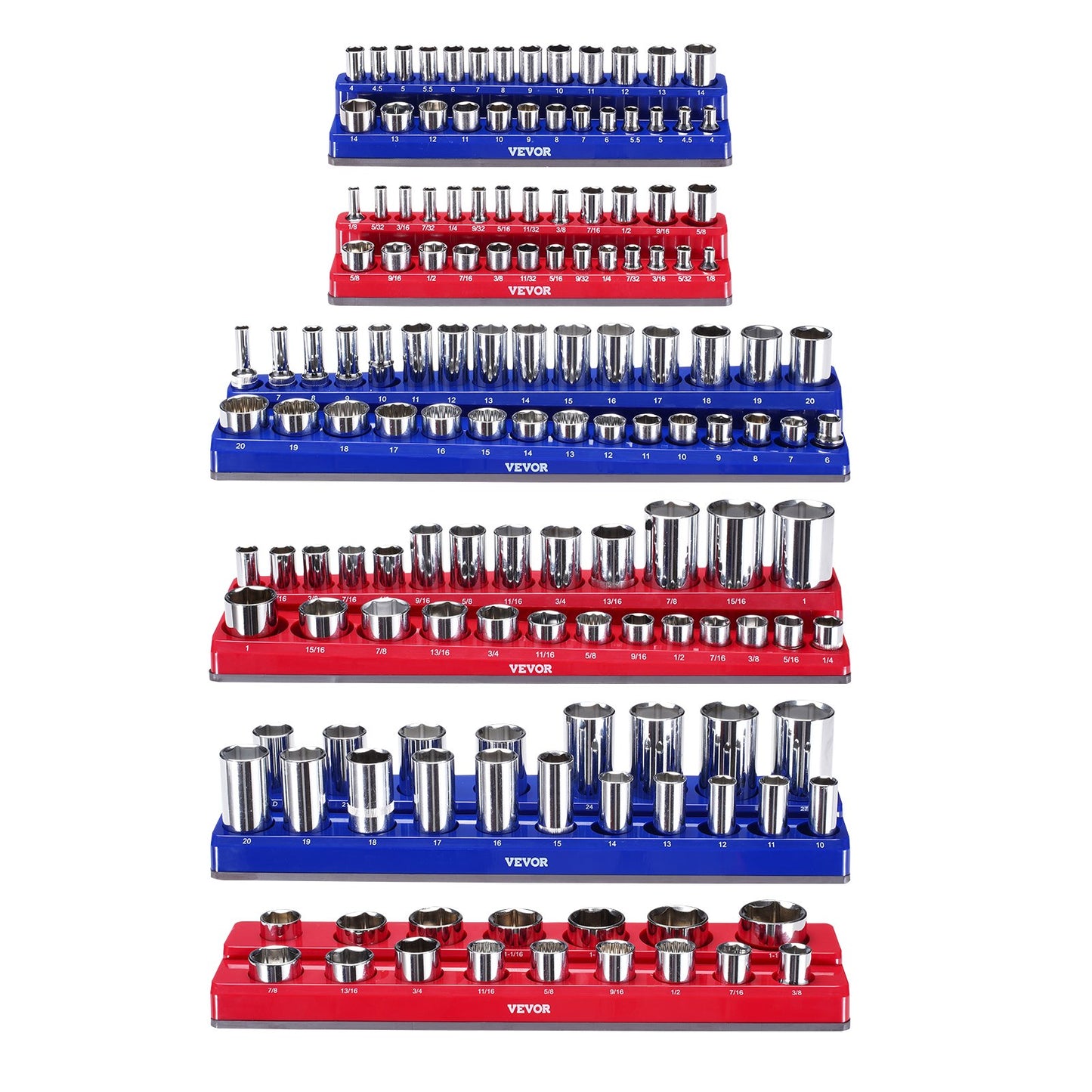Magnetic Socket Organizer Set, 6PCS Socket Holder, 1/4'', 3/8'' & 1/2'' Metric SAE Socket Trays with Clear V952-TTJCXSHL6JTC3DNUPV0