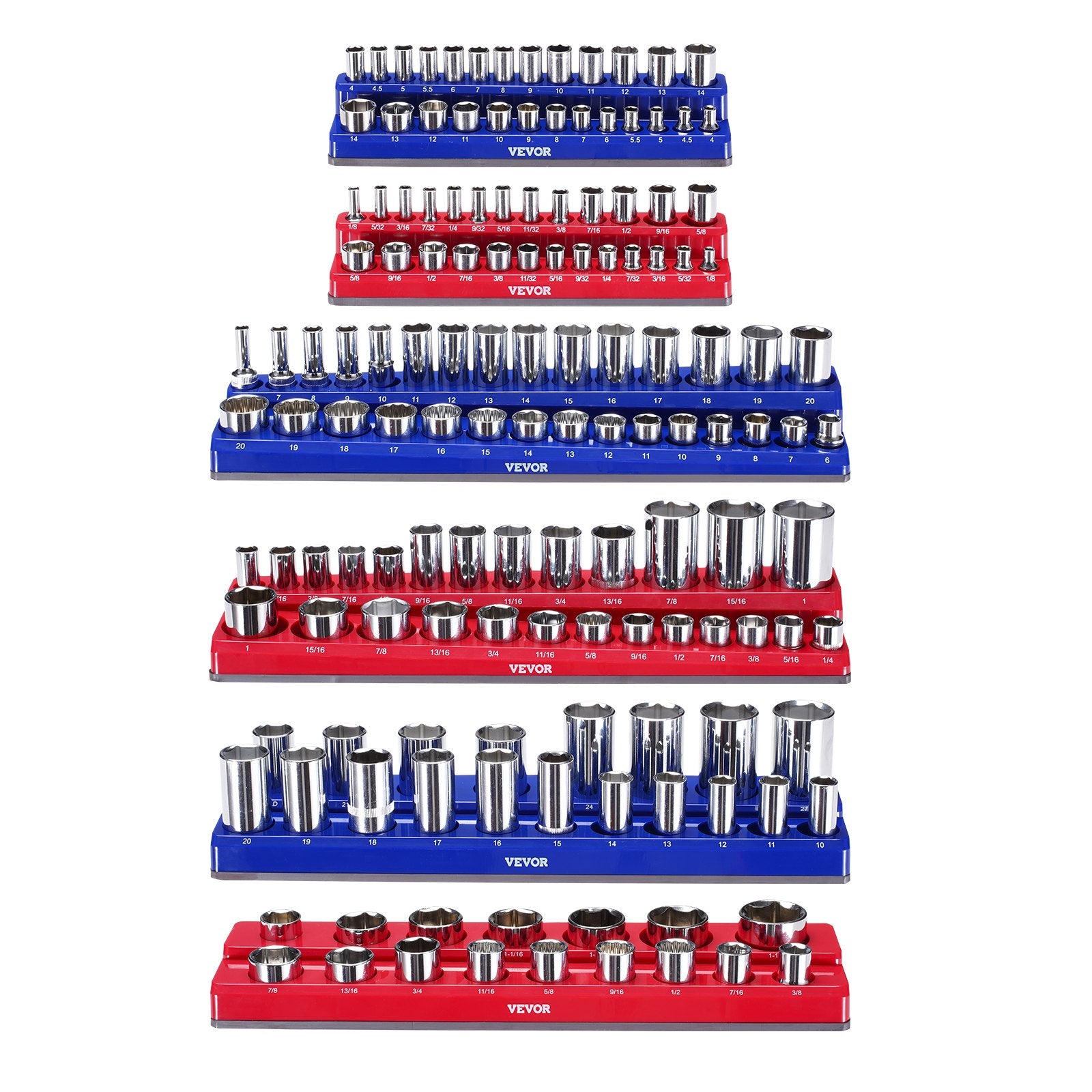 Magnetic Socket Organizer Set, 6PCS Socket Holder, 1/4'', 3/8'' & 1/2'' Metric SAE Socket Trays with Clear V952-TTJCXSHL6JTC3DNUPV0
