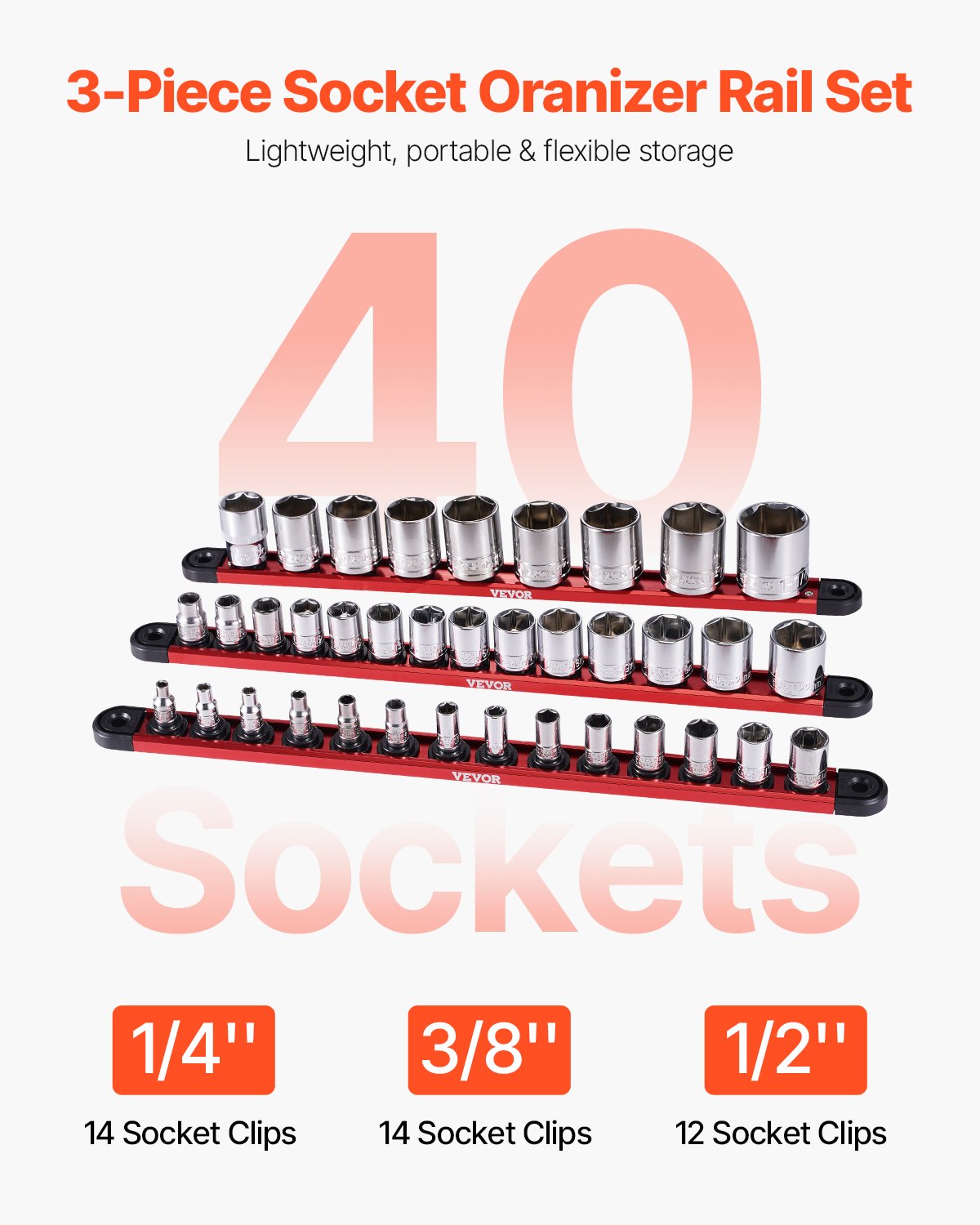 Socket Organizer Rail Set, 3PCS Metric & SAE Aluminum Socket Organizers, 1/4'', 3/8'' & 1/2'' Heavy-Duty V952-TTJGDSHH3JTC5JFN1V0