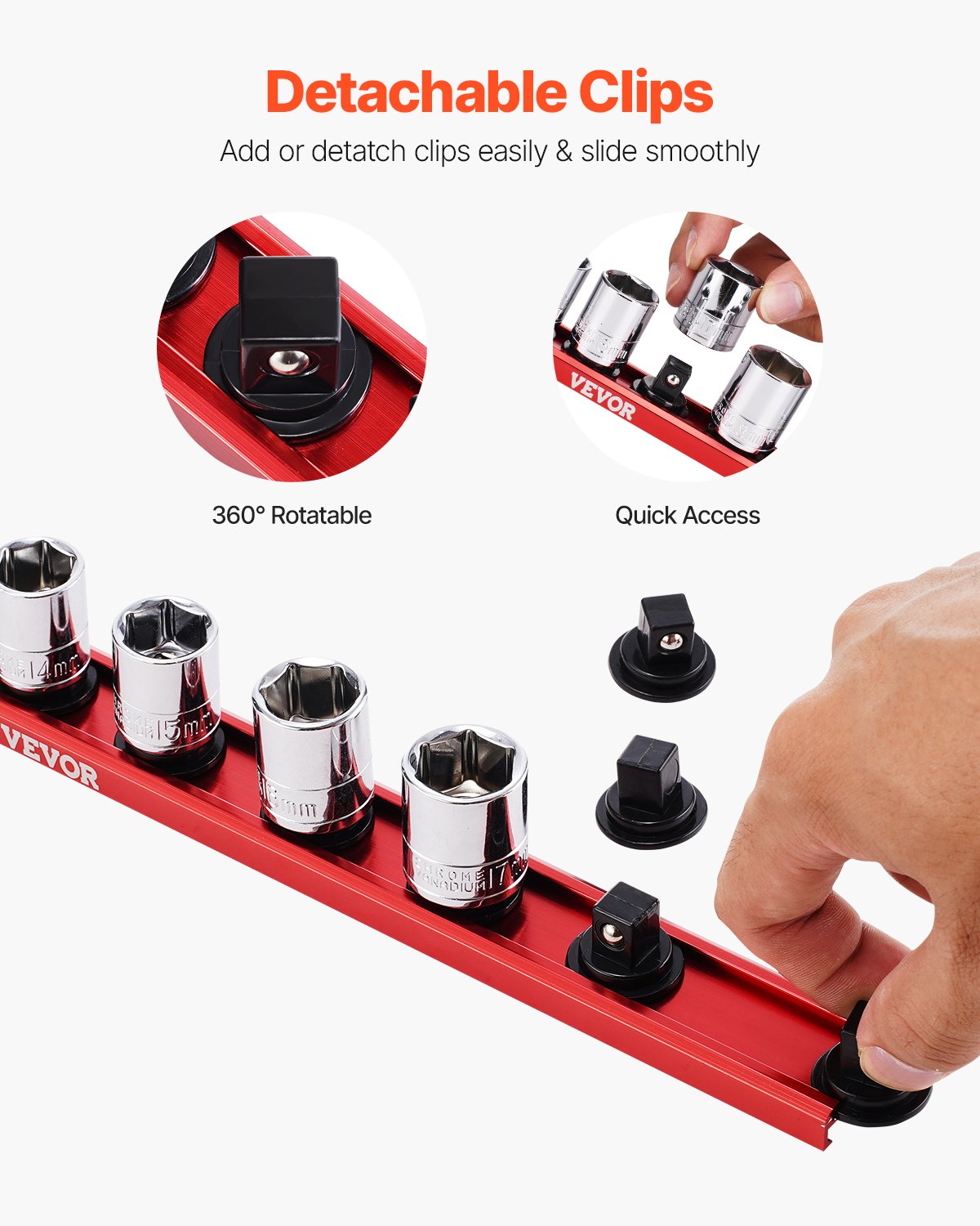 Socket Organizer Rail Set, 3PCS Metric & SAE Aluminum Socket Organizers, 1/4'', 3/8'' & 1/2'' Heavy-Duty V952-TTJGDSHH3JTC5JFN1V0