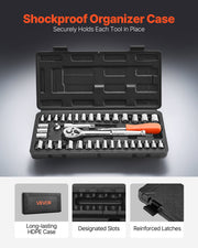 Socket Set, 39 Pieces, 9.5 & 6.4 mm Drive Socket and Ratchet Set, SAE and Metric Size, Mechanic Tool Kit with V952-TTJLBSZJTTJLESFRV001V0