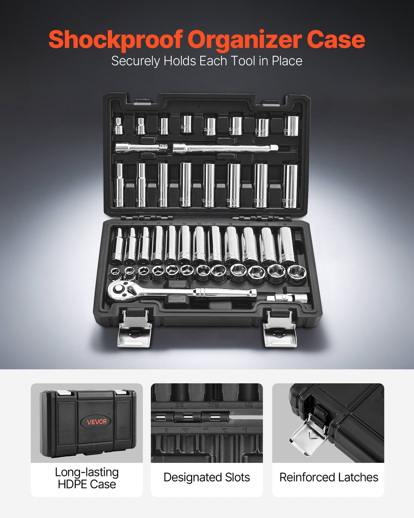 Socket Set, 44 Pieces, 9.5 mm Drive Socket and Ratchet Set, SAE and Metric, Deep and Shallow, Mechanic Tool V952-TTJLBSZJTTJLGYKSQ001V0