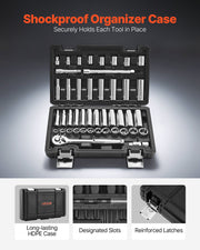 Socket Set, 44 Pieces, 9.5 mm Drive Socket and Ratchet Set, SAE and Metric, Deep and Shallow, Mechanic Tool V952-TTJLBSZJTTJLGYKSQ001V0