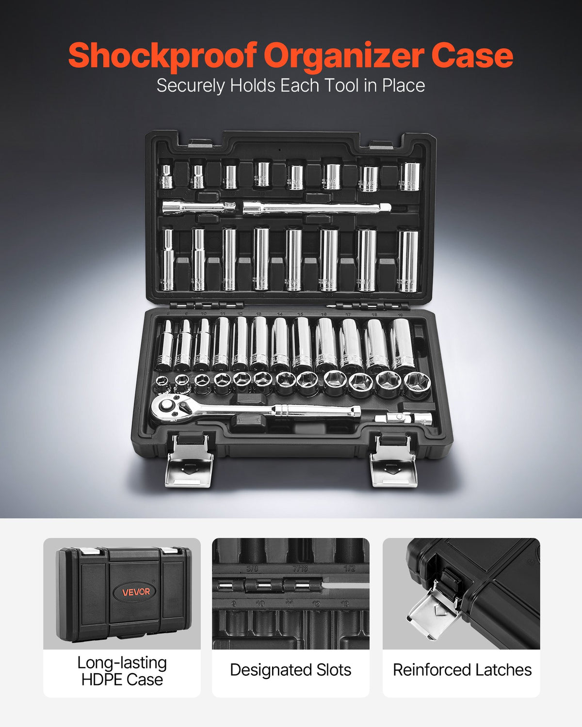 Socket Set, 44 Pieces, 9.5 mm Drive Socket and Ratchet Set, SAE and Metric, Deep and Shallow, Mechanic Tool V952-TTJLBSZJTTJLGYKSQ001V0