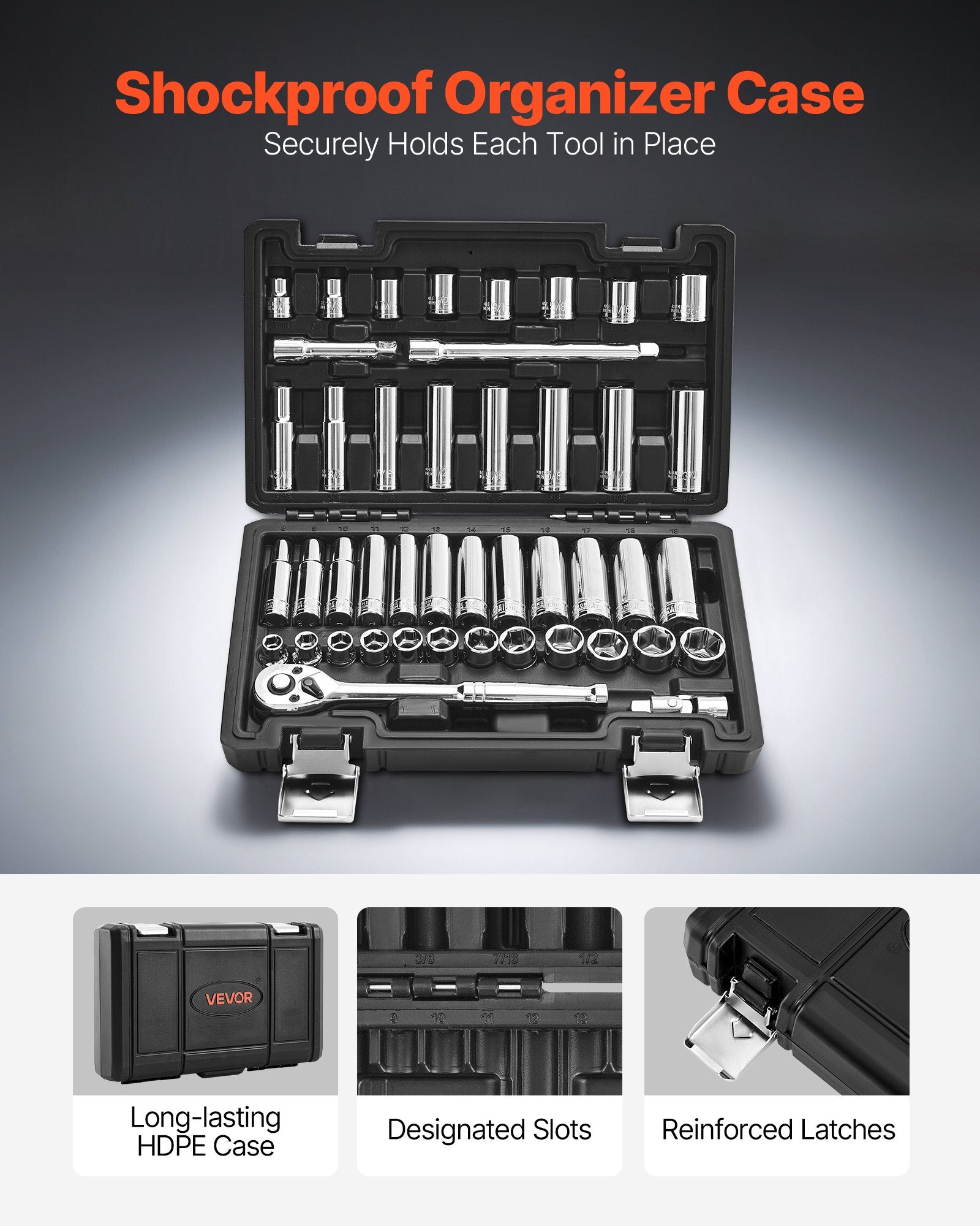 Socket Set, 44 Pieces, 9.5 mm Drive Socket and Ratchet Set, SAE and Metric, Deep and Shallow, Mechanic Tool V952-TTJLBSZJTTJLGYKSQ001V0