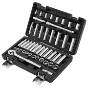 Socket Set, 44 Pieces, 9.5 mm Drive Socket and Ratchet Set, SAE and Metric, Deep and Shallow, Mechanic Tool V952-TTJLBSZJTTJLGYKSQ001V0