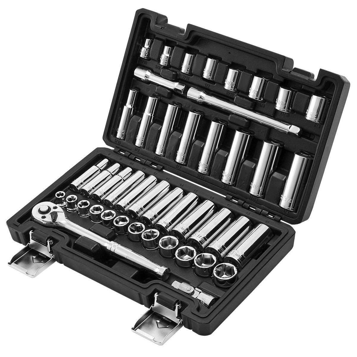 Socket Set, 44 Pieces, 9.5 mm Drive Socket and Ratchet Set, SAE and Metric, Deep and Shallow, Mechanic Tool V952-TTJLBSZJTTJLGYKSQ001V0