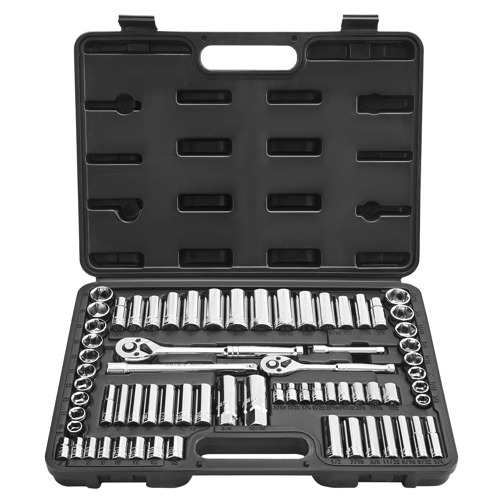 Socket Set, 69 Pieces, 9.5 & 6.4 mm Drive Socket and Ratchet Set, SAE and Metric, Deep and Standard, Mechanic V952-TTJLBSZJTTJLJ85A3001V0