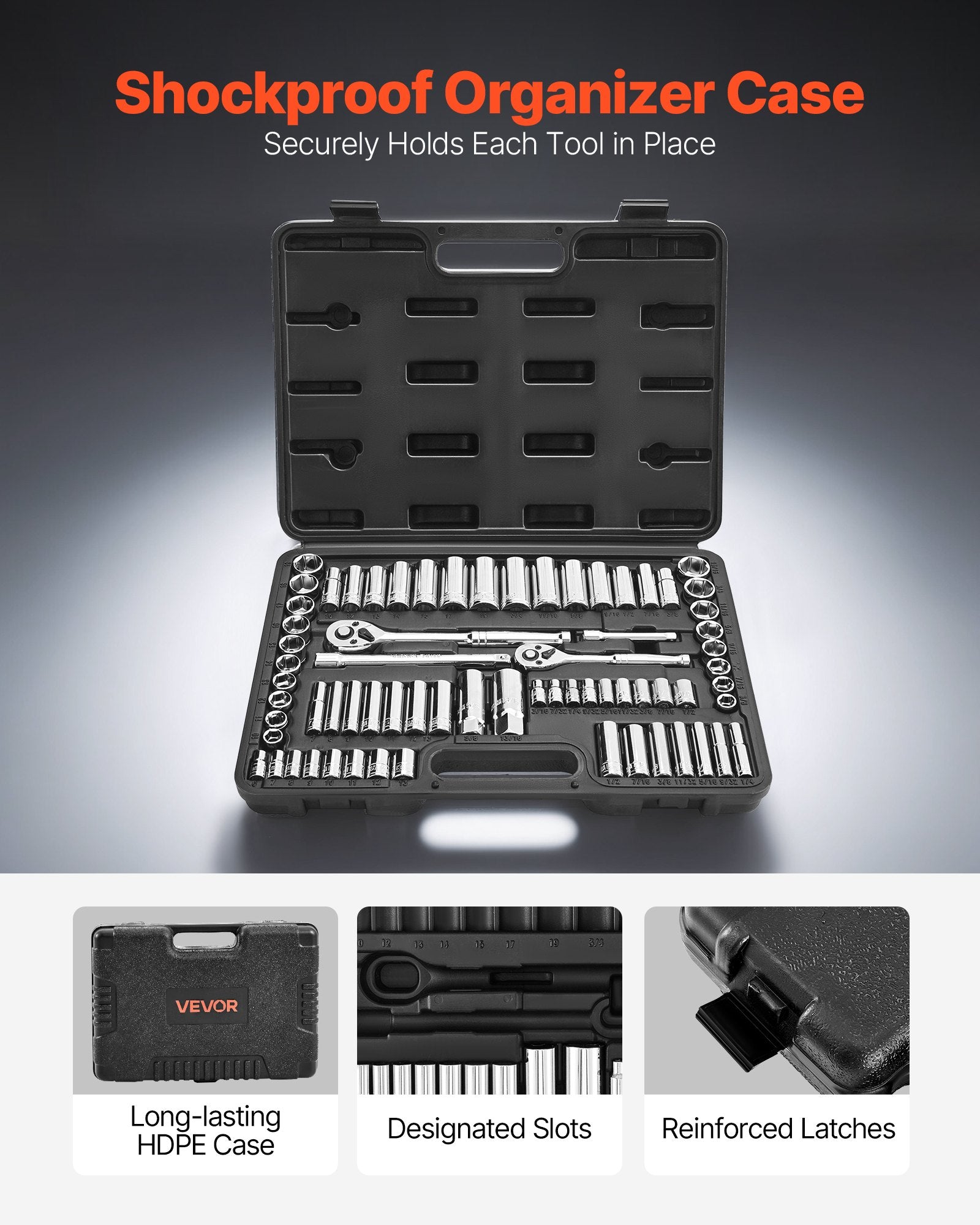 Socket Set, 69 Pieces, 9.5 & 6.4 mm Drive Socket and Ratchet Set, SAE and Metric, Deep and Standard, Mechanic V952-TTJLBSZJTTJLJ85A3001V0