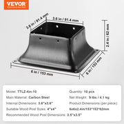 101.6x101.6mm Post Base 10Pcs, Internal 91x91mm Heavy Duty Powder-Coated Steel Post Bracket Fit for Standard V952-TTLZDZTG44YC80XUOV0