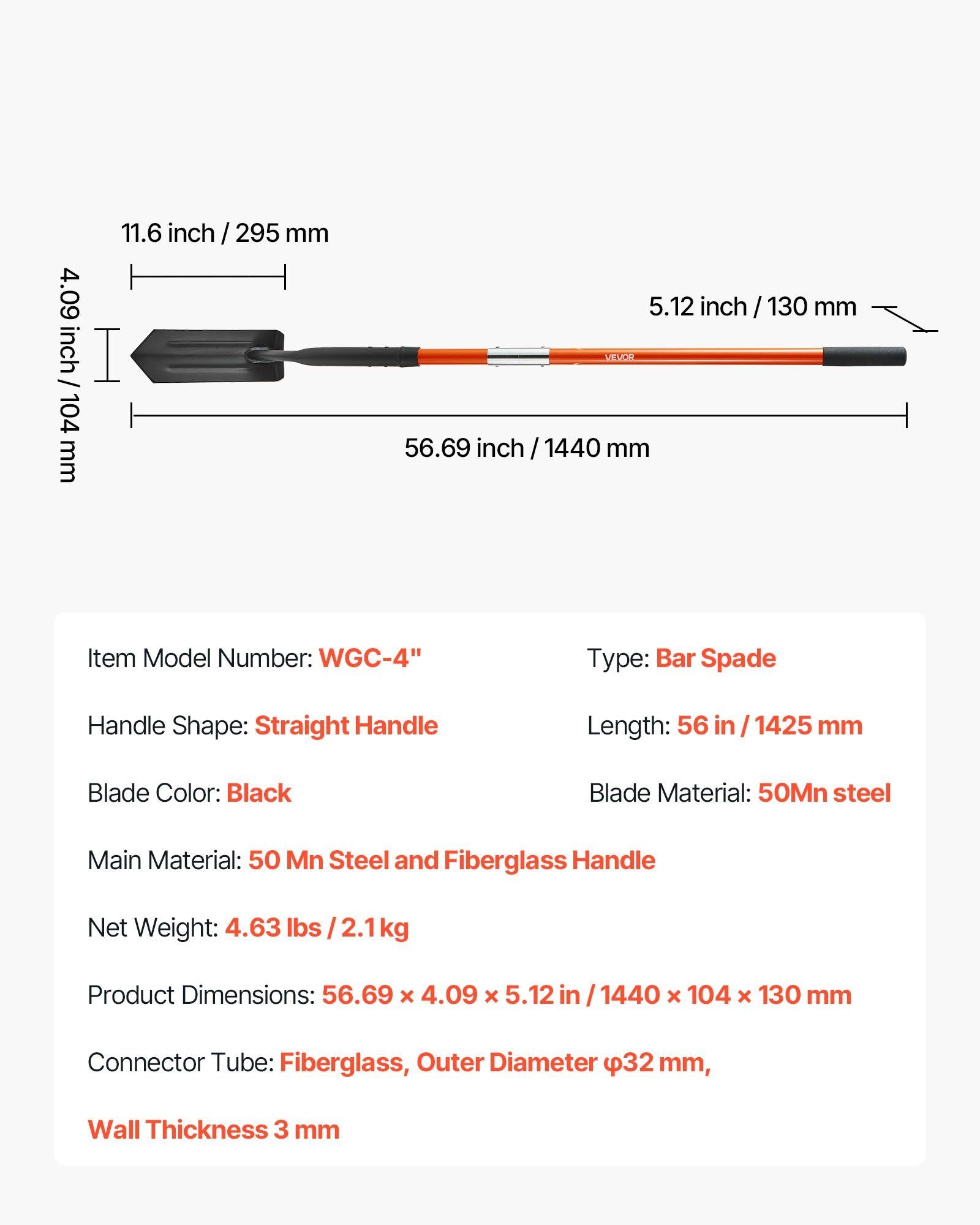 Trench Shovel, 10.4 cm Blade Heavy-Duty Trenching Shovel, Narrow Spade Trench Digger with Fiberglass Handle V952-TXBCZXBS56INV83HO001V0