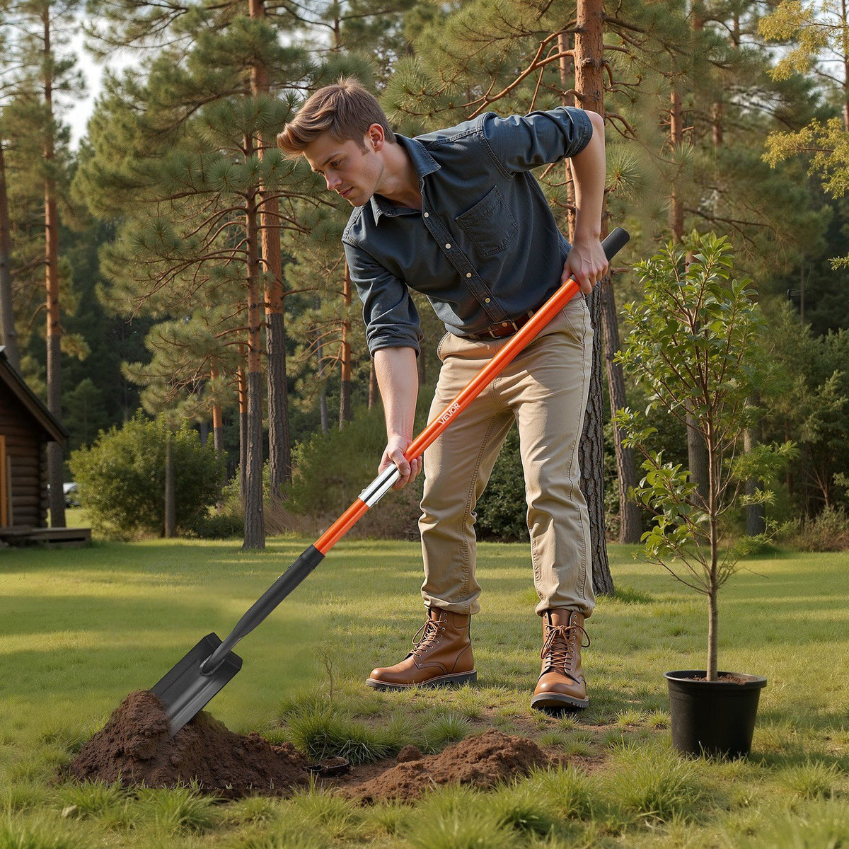 Trench Shovel, 10.4 cm Blade Heavy-Duty Trenching Shovel, Narrow Spade Trench Digger with Fiberglass Handle V952-TXBCZXBS56INV83HO001V0