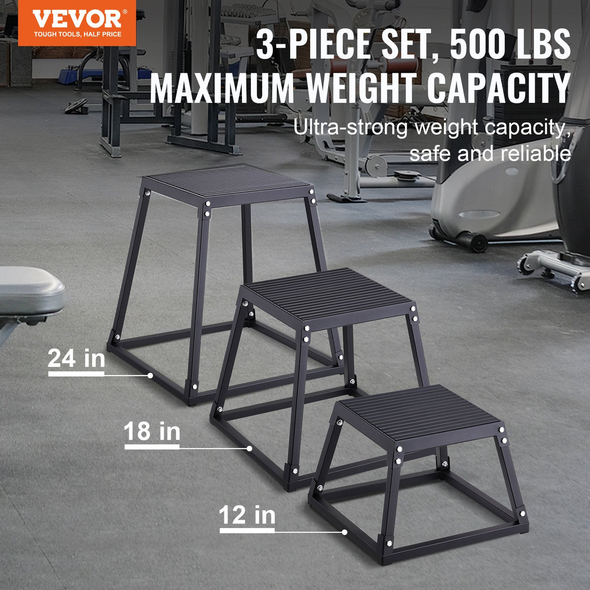 Plyometric Jump Boxes, 12/18/24 Inch Plyo Box, Platform and Jumping Agility Box, Anti-Slip Fitness Exercise V952-TXTD12YC18YC09SXRV0