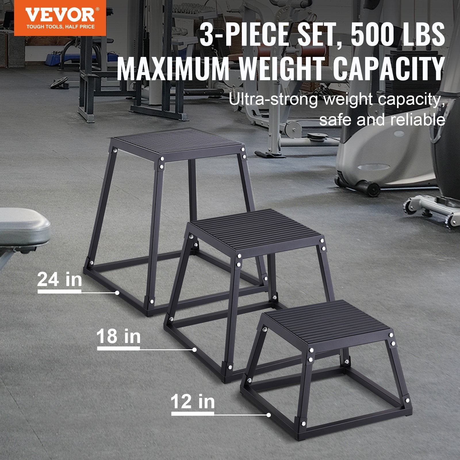 Plyometric Jump Boxes, 12/18/24 Inch Plyo Box, Platform and Jumping Agility Box, Anti-Slip Fitness Exercise V952-TXTD12YC18YC09SXRV0