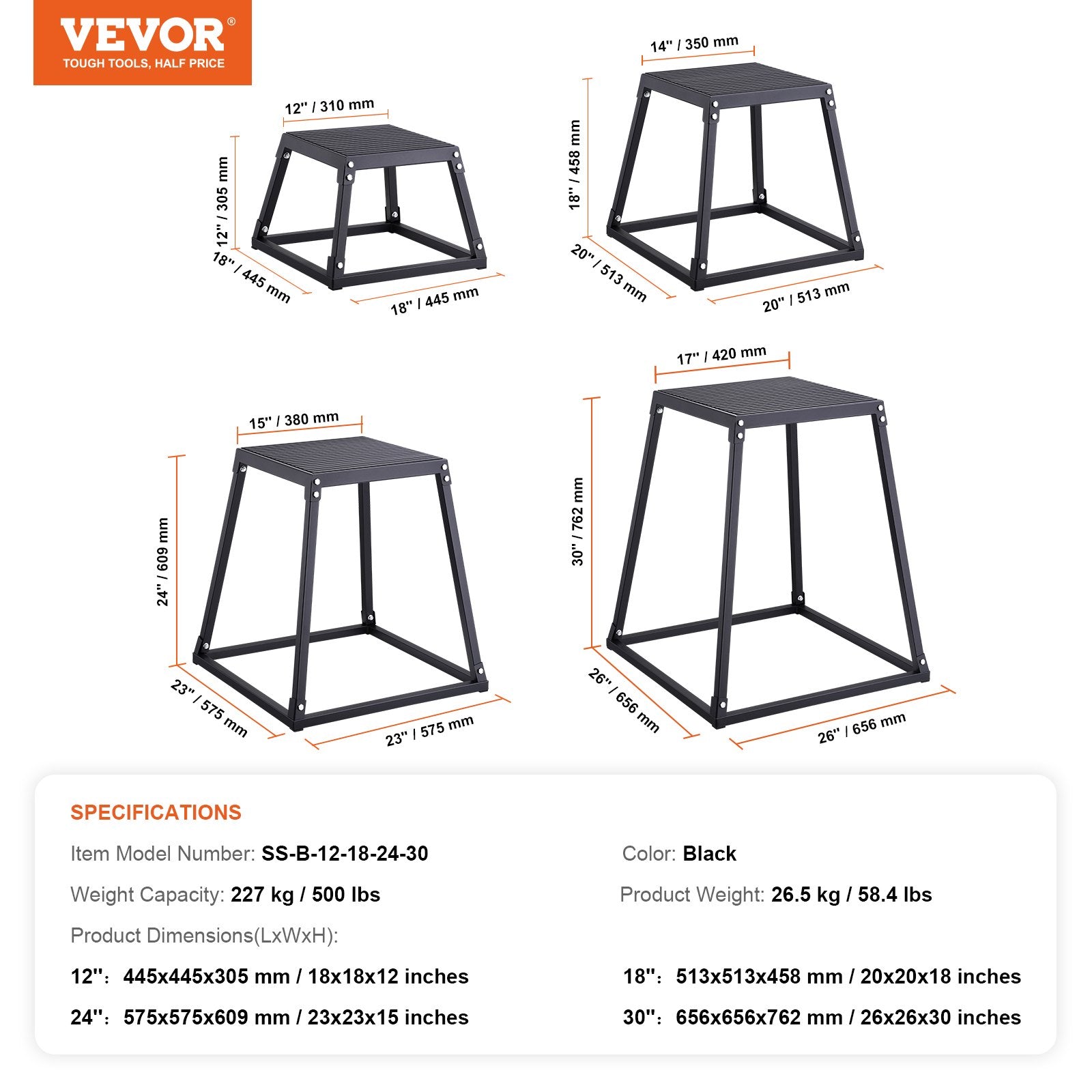 Plyometric Jump Boxes, 12/18/24/30 Inch Plyo Box, Platform and Jumping Agility Box, Anti-Slip Fitness V952-TXTD12YC18YCO57NNV0