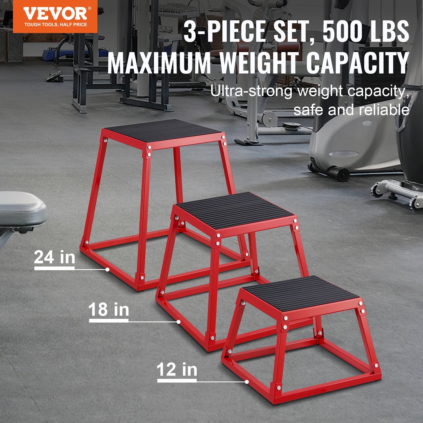 Plyometric Jump Boxes, 12/18/24 Inch Plyo Box, Platform and Jumping Agility Box, Anti-Slip Fitness Exercise V952-TXTD12YC18YCTKAZTV0