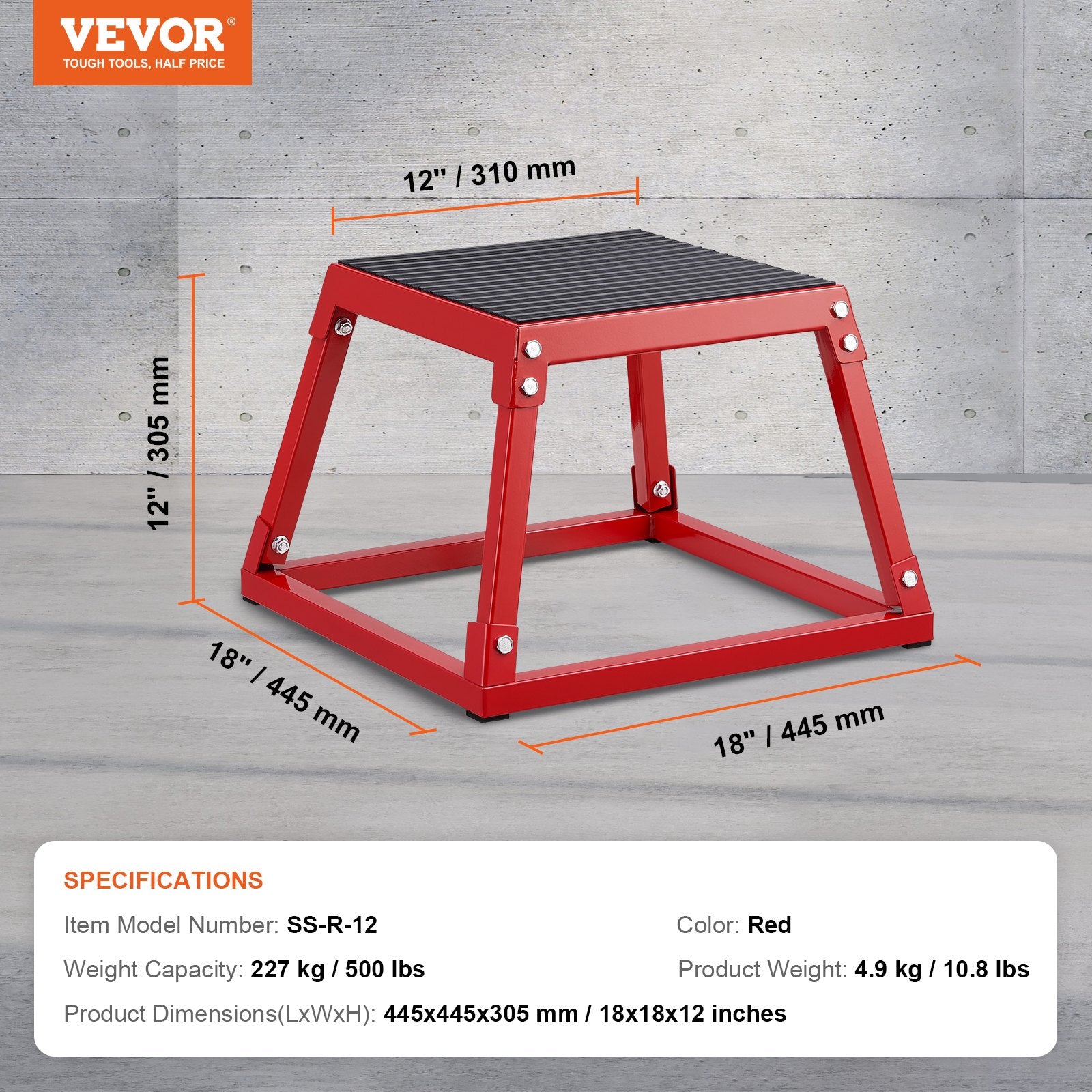 Plyometric Jump Box, 12 Inch Plyo Box, Steel Plyometric Platform and Jumping Agility Box, Anti-Slip Fitness V952-TXTD12YCGTHSLFMPHV0