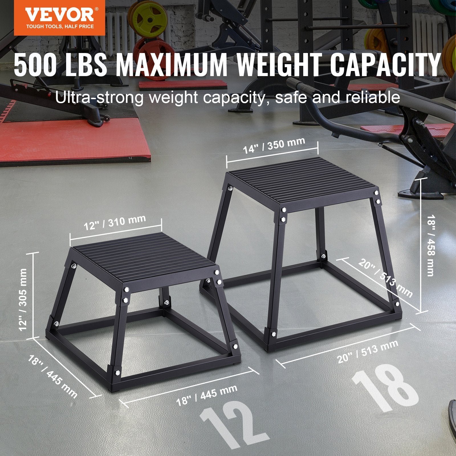 Plyometric Jump Box, 12 Inch Plyo Box, Steel Plyometric Platform and Jumping Agility Box, Anti-Slip Fitness V952-TXTD12YCGTHSPEBZRV0