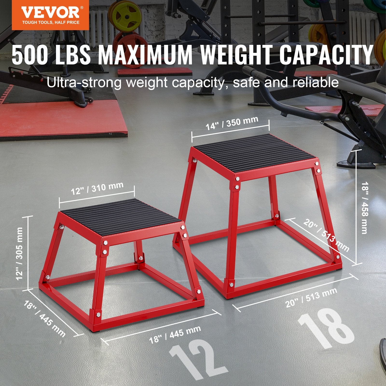 Plyometric Jump Box, 18 Inch Plyo Box, Steel Plyometric Platform and Jumping Agility Box, Anti-Slip Fitness V952-TXTD18YCGTHSGS4ASV0