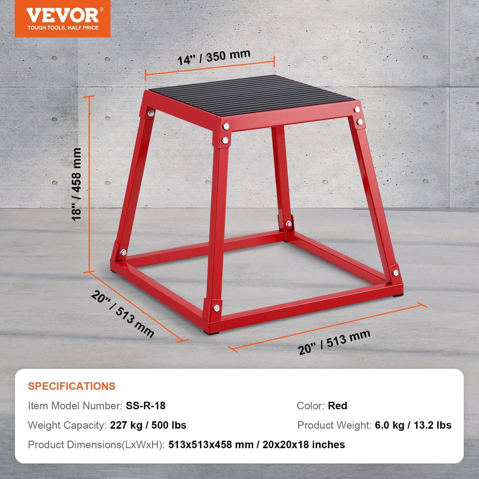Plyometric Jump Box, 18 Inch Plyo Box, Steel Plyometric Platform and Jumping Agility Box, Anti-Slip Fitness V952-TXTD18YCGTHSGS4ASV0