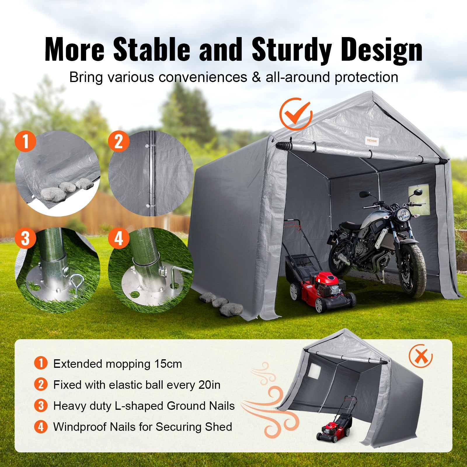 Protable Stotage Shelter Garage Stotage Shed 7 x 12 x 7.36ft & Zipper Door V952-TYCWP7FTX12FTTUICV0