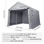 Protable Stotage Shelter Garage Stotage Shed 7 x 12 x 7.36ft & Zipper Door V952-TYCWP7FTX12FTTUICV0