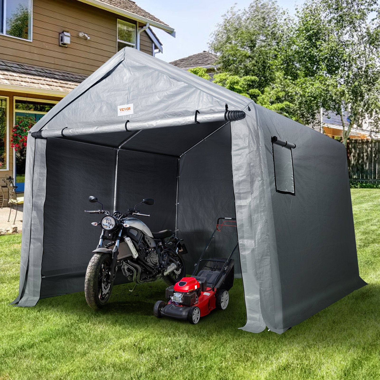 Protable Stotage Shelter Garage Stotage Shed 7 x 12 x 7.36ft & Zipper Door V952-TYCWP7FTX12FTTUICV0
