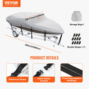 Boat Cover 600D Waterproof 16-18.5 ft Boat Cover V-Hull Tri-Hull Runabout V952-TYCZ600D1618F6PXLV0