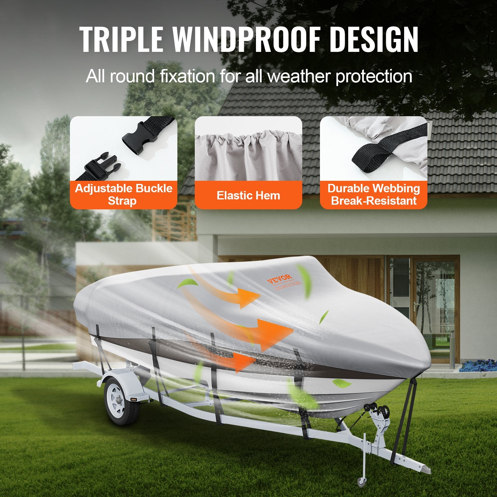 Boat Cover 600D Waterproof 17-19 ft Boat Cover V-Hull Tri-Hull Runabout V952-TYCZ600D1719PWYFKV0