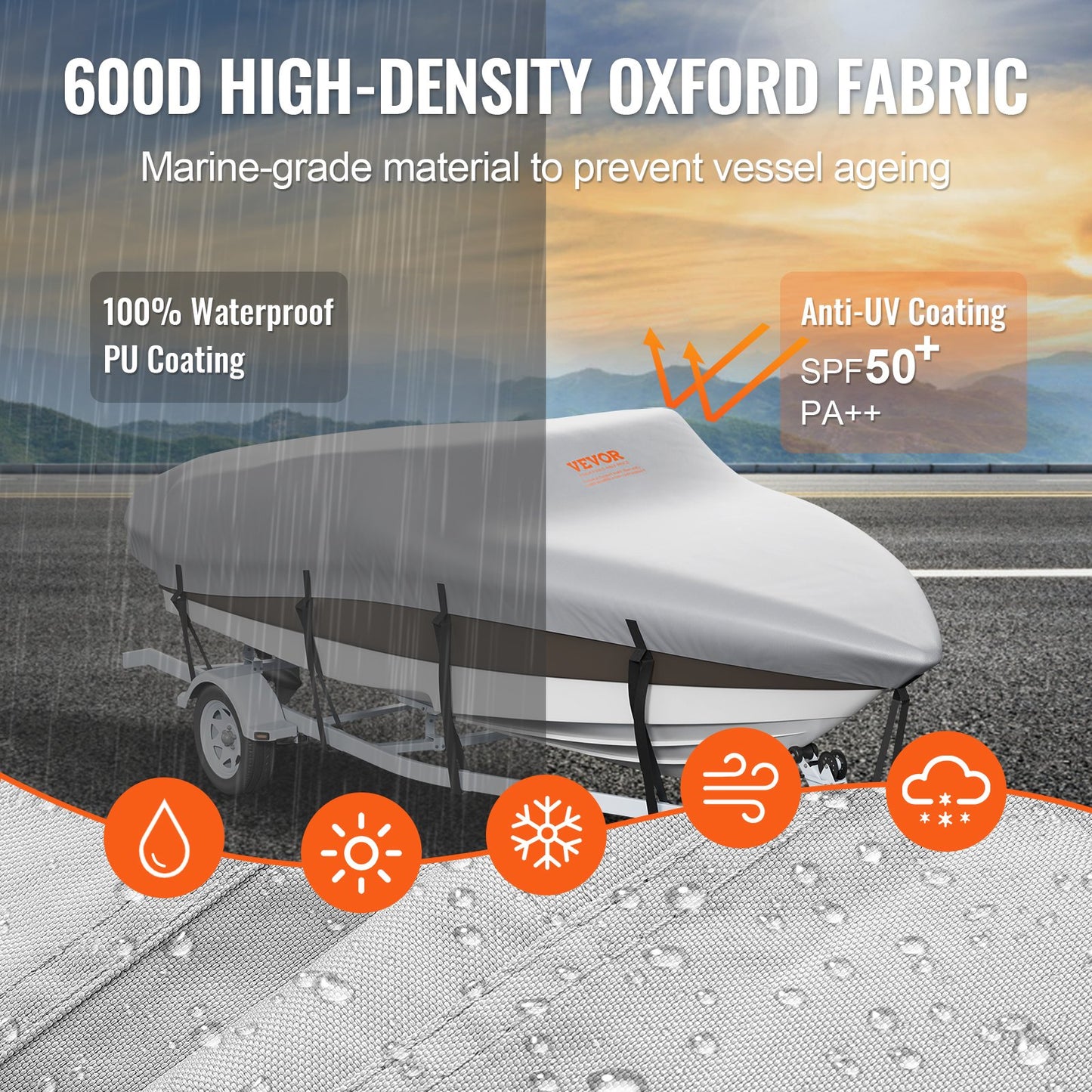 Boat Cover 600D Waterproof 20-22 ft Boat Cover V-Hull Tri-Hull Runabout V952-TYCZ600D2022LARNLV0