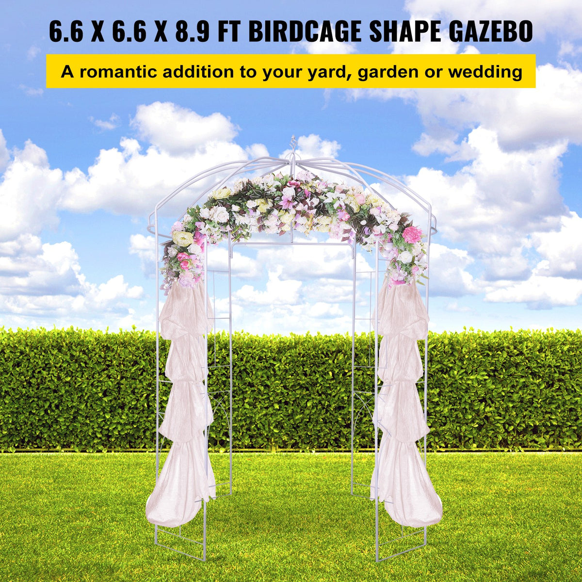 Birdcage Shape Garden Arbor, 9\' High x 6.6\' Wide, Heavy Duty Wrought Iron Arbor, Wedding Arch Trellis for V952-TYHYGMYCBSNL9I8V7V0
