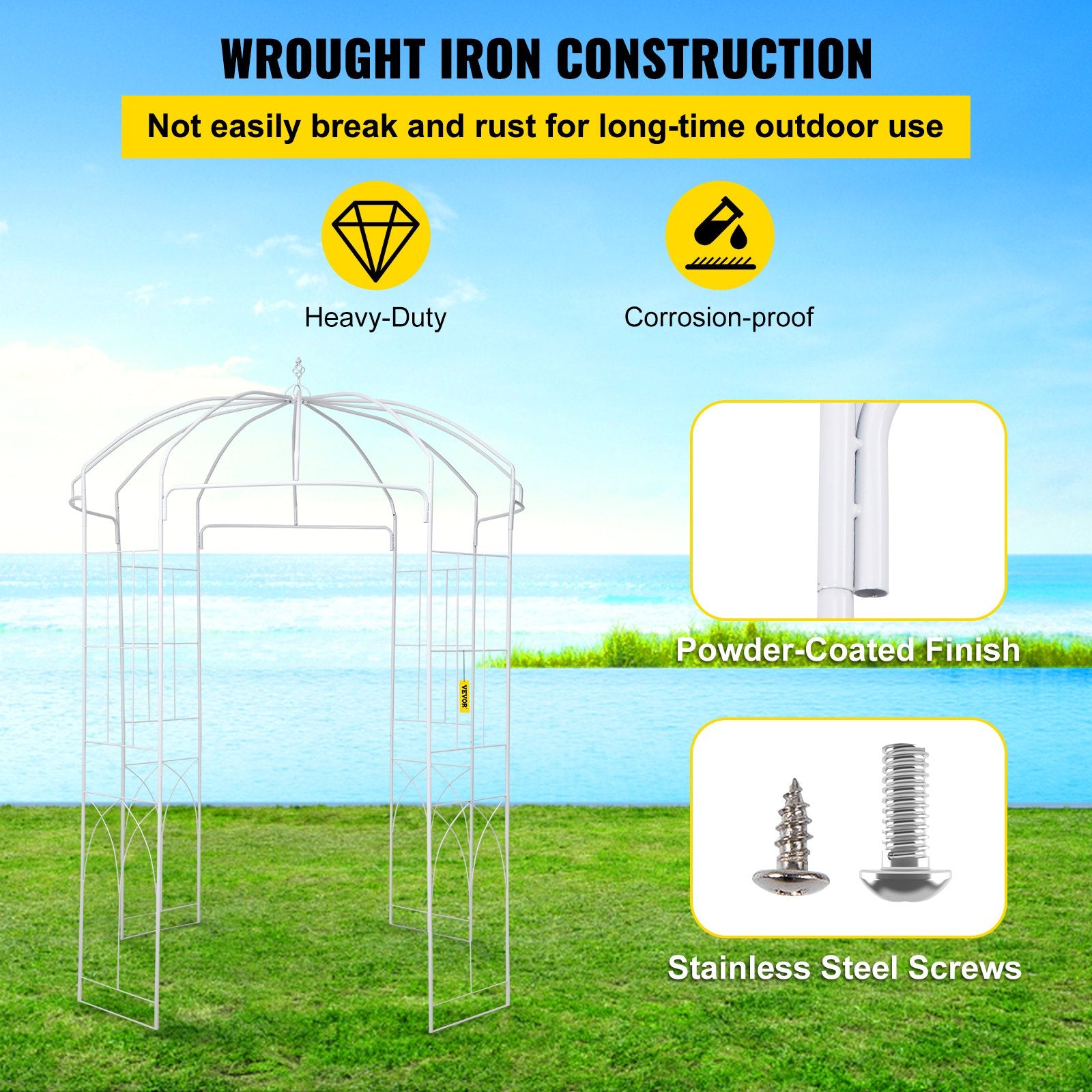 Birdcage Shape Garden Arbor, 9\' High x 6.6\' Wide, Heavy Duty Wrought Iron Arbor, Wedding Arch Trellis for V952-TYHYGMYCBSNL9I8V7V0