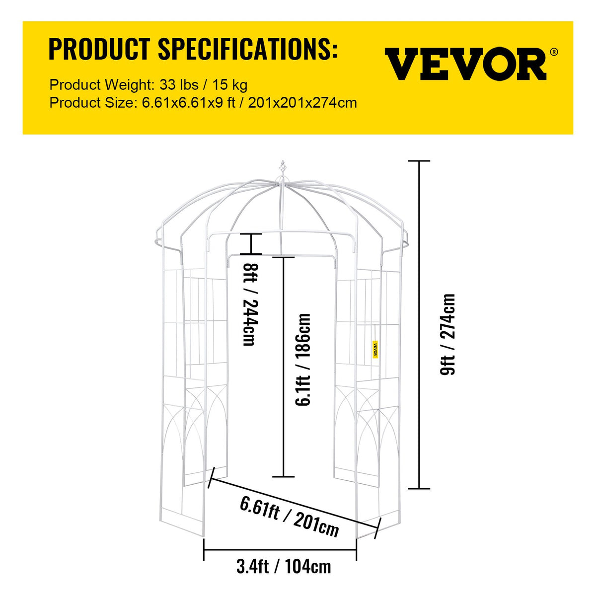 Birdcage Shape Garden Arbor, 9\' High x 6.6\' Wide, Heavy Duty Wrought Iron Arbor, Wedding Arch Trellis for V952-TYHYGMYCBSNL9I8V7V0