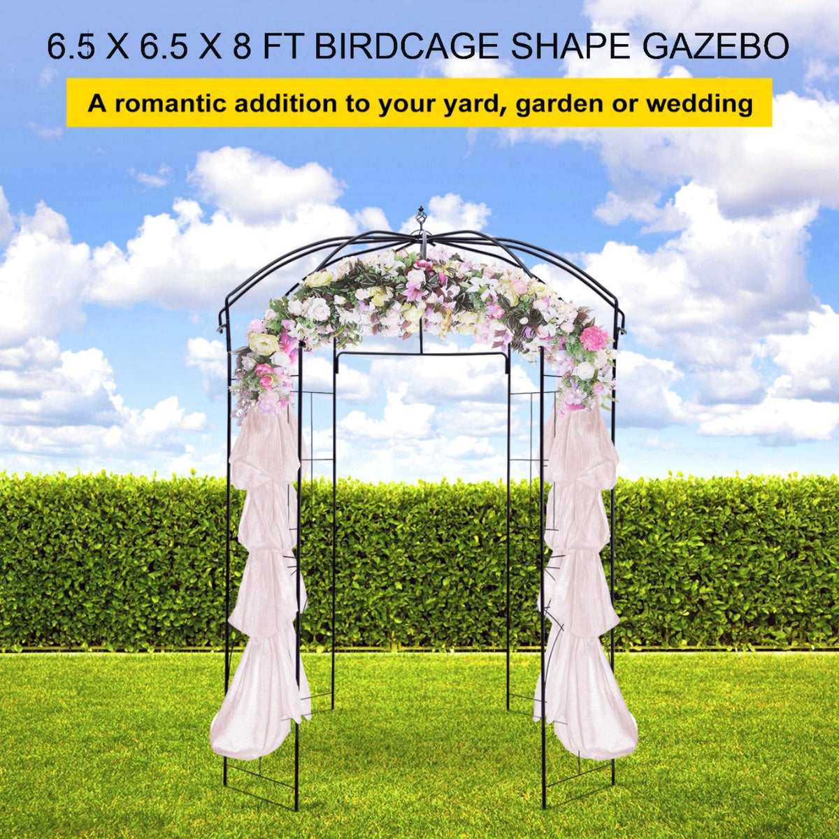 Birdcage Shape Garden Arbor, 2.44m High, 1.59m Wide, Heavy Duty Wrought Iron Arbor, Wedding Arch Trellis for V952-TYHYGMYCHSNL81TY6V0