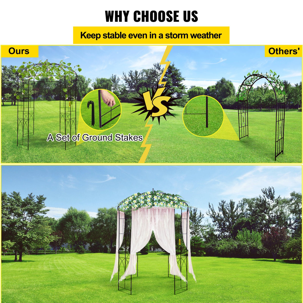 Birdcage Shape Garden Arbor, 2.44m High, 1.59m Wide, Heavy Duty Wrought Iron Arbor, Wedding Arch Trellis for V952-TYHYGMYCHSNL81TY6V0
