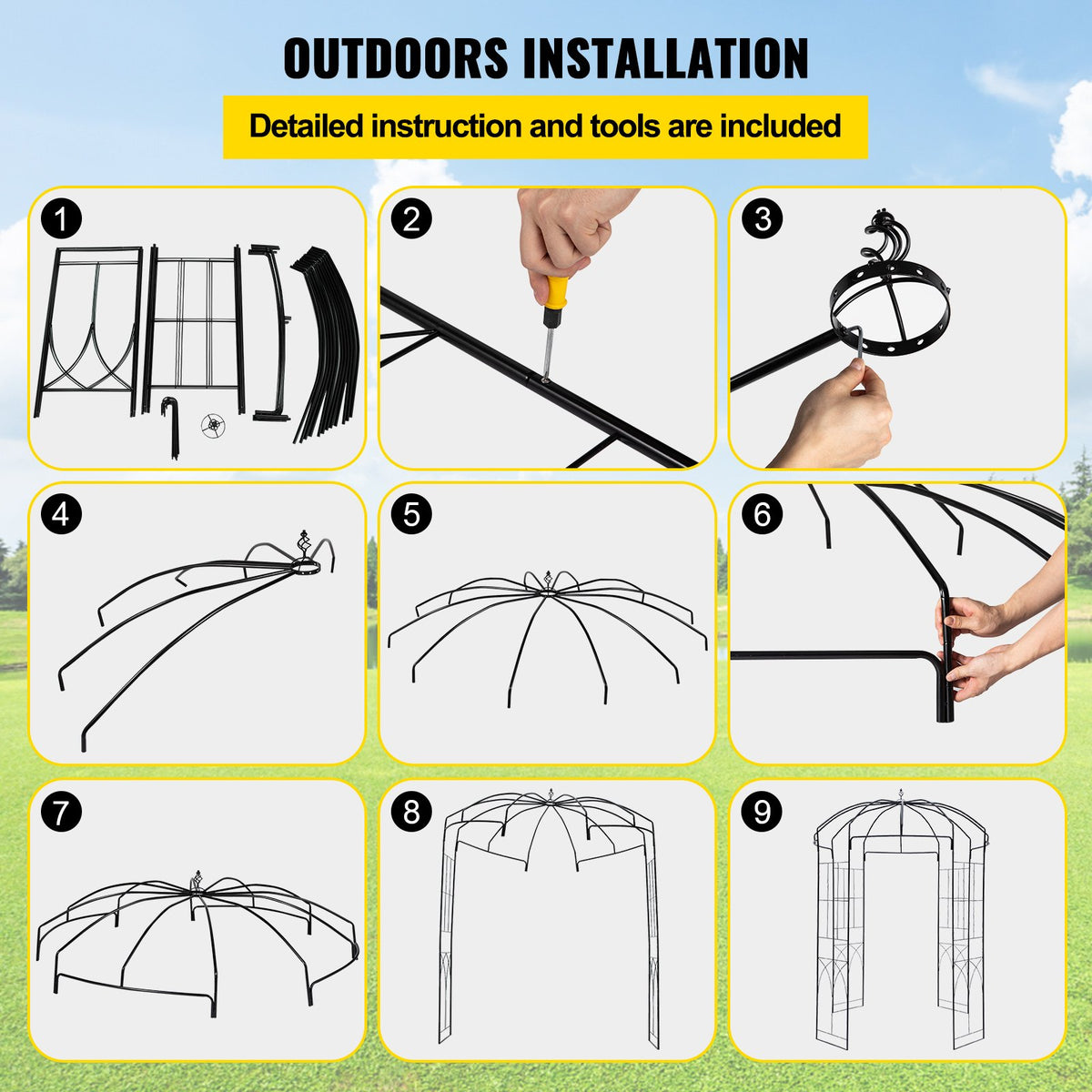 Birdcage Shape Garden Arbor, 2.44m High, 1.59m Wide, Heavy Duty Wrought Iron Arbor, Wedding Arch Trellis for V952-TYHYGMYCHSNL81TY6V0