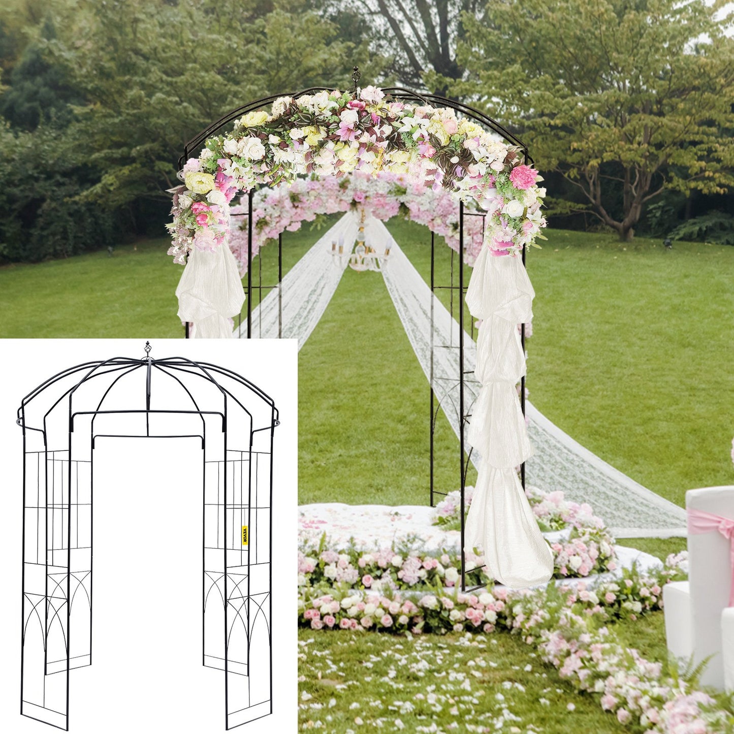 Birdcage Shape Garden Arbor, 2.44m High, 1.59m Wide, Heavy Duty Wrought Iron Arbor, Wedding Arch Trellis for V952-TYHYGMYCHSNL81TY6V0