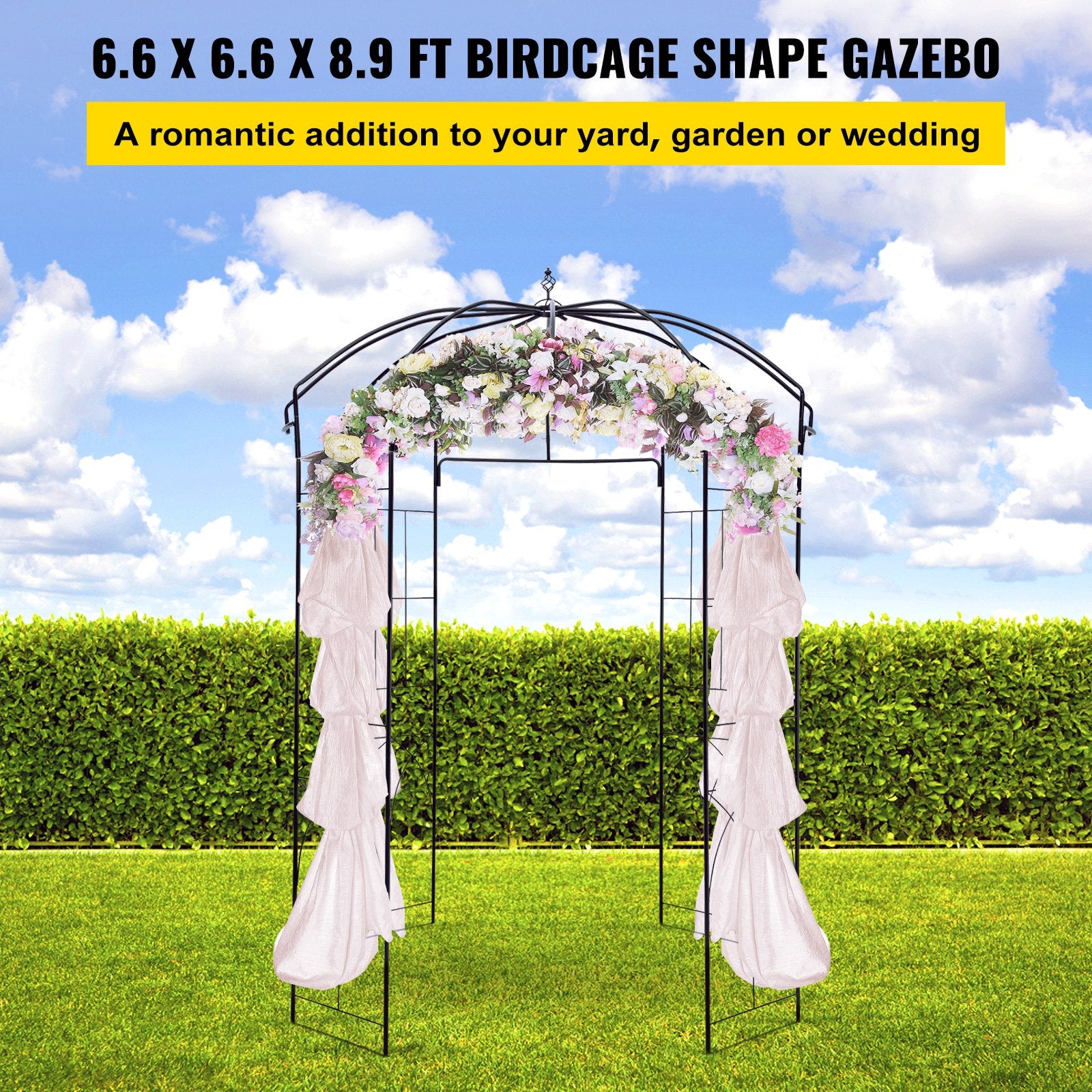 Birdcage Shape Garden Arbor, 9\' High x 6.6\' Wide, Heavy Duty Wrought Iron Arbor, Wedding Arch Trellis for V952-TYHYGMYCHSNL9G07VV0