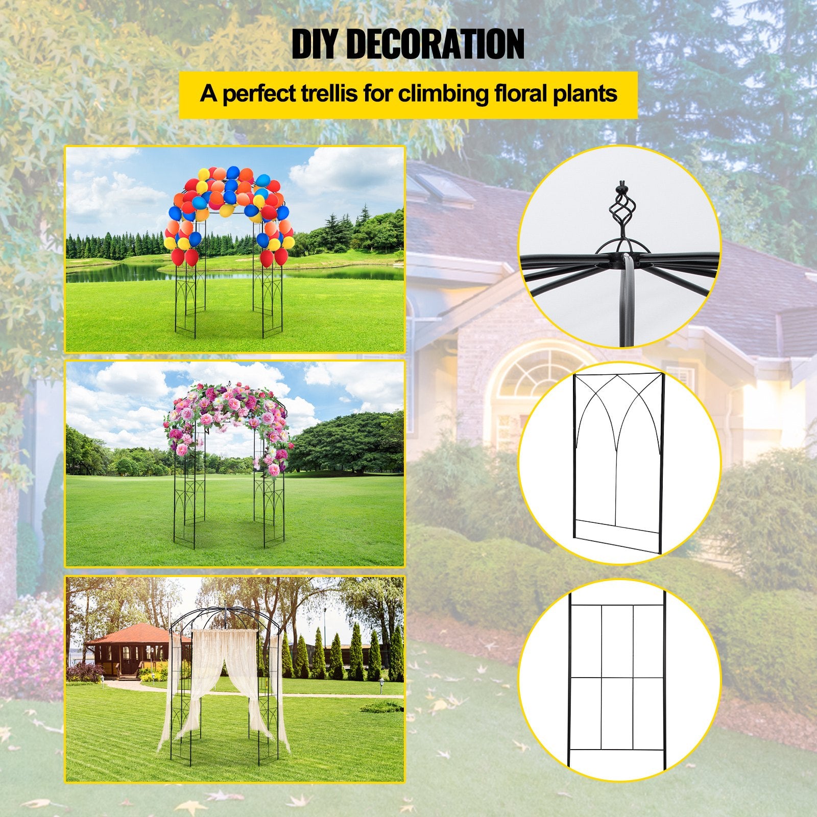 Birdcage Shape Garden Arbor, 9\' High x 6.6\' Wide, Heavy Duty Wrought Iron Arbor, Wedding Arch Trellis for V952-TYHYGMYCHSNL9G07VV0