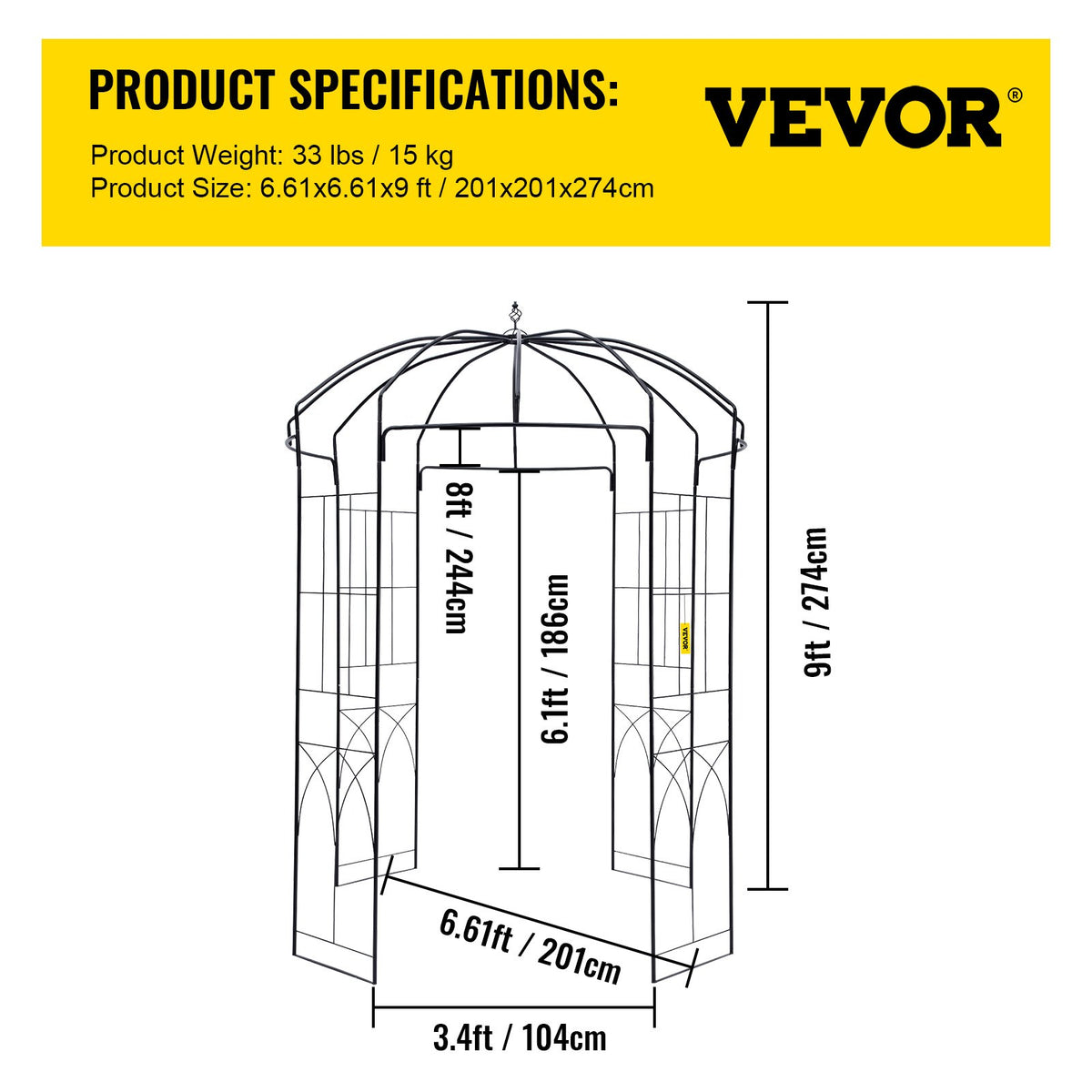 Birdcage Shape Garden Arbor, 9\' High x 6.6\' Wide, Heavy Duty Wrought Iron Arbor, Wedding Arch Trellis for V952-TYHYGMYCHSNL9G07VV0