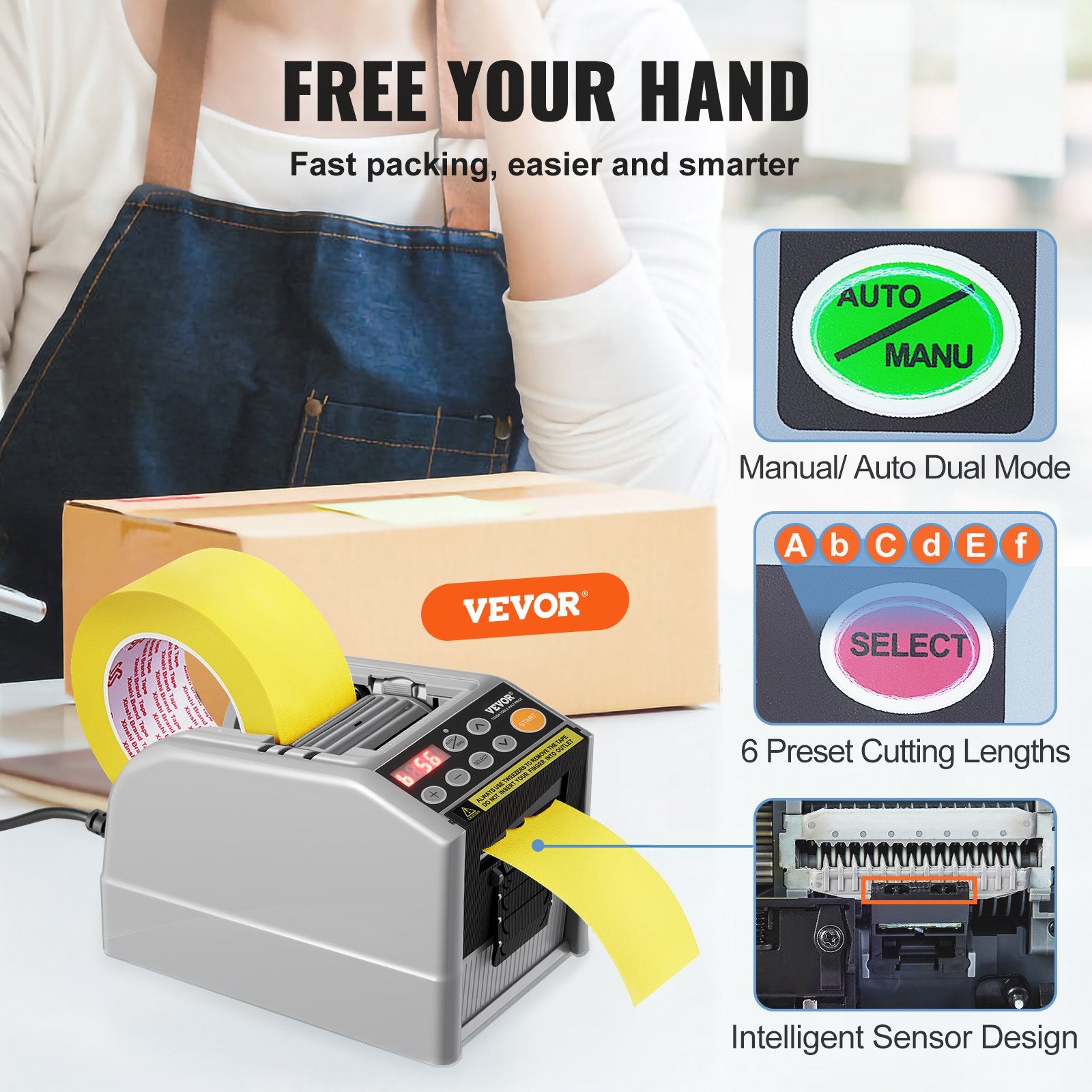 Automatic Tape Dispenser, Self-Adhesive Electric Tape Cutter, 25 W Packaging Machine, Tape Cutter, 6-60 mm V952-TYJDDDK60MMZYWC8CV3