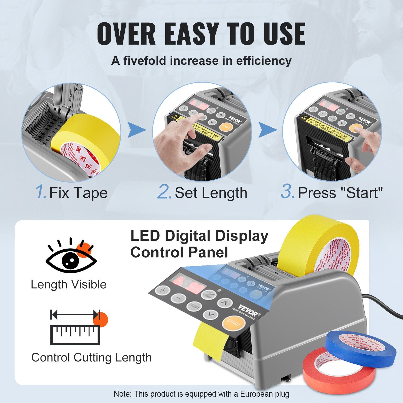Automatic Tape Dispenser, Self-Adhesive Electric Tape Cutter, 25 W Packaging Machine, Tape Cutter, 6-60 mm V952-TYJDDDK60MMZYWC8CV3