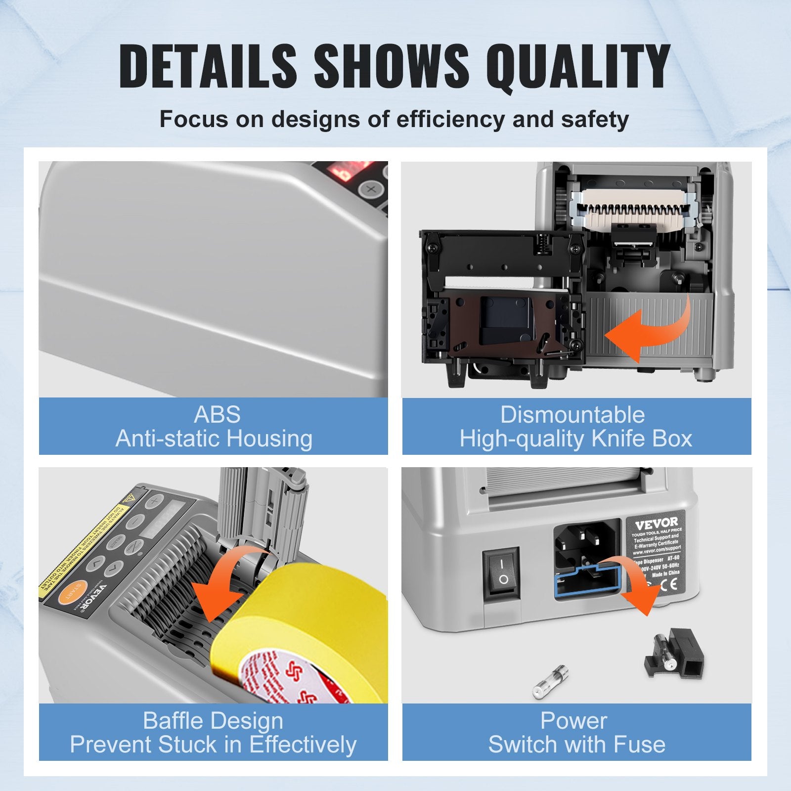 Automatic Tape Dispenser, Self-Adhesive Electric Tape Cutter, 25 W Packaging Machine, Tape Cutter, 6-60 mm V952-TYJDDDK60MMZYWC8CV3