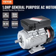 0.75KW Electric Motor 1400 rpm, AC 220~240V 5.45A, 80, B3 Frame, Air Compressor Motor Single Phase, 19mm V952-TYJLIECDJ1406H7Z4V7