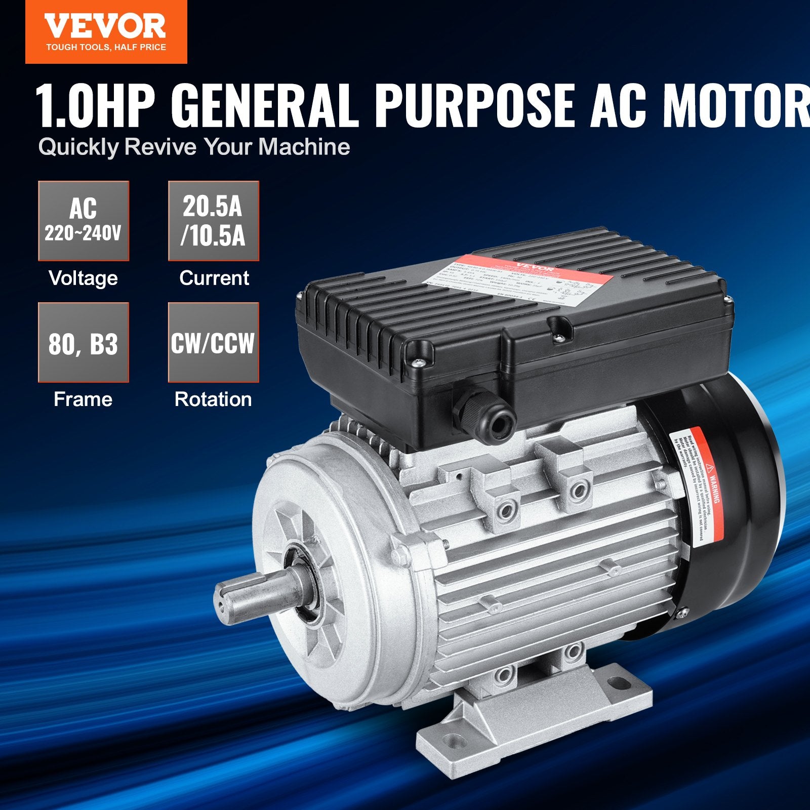 0.75KW Electric Motor 1400 rpm, AC 220~240V 5.45A, 80, B3 Frame, Air Compressor Motor Single Phase, 19mm V952-TYJLIECDJ1406H7Z4V7