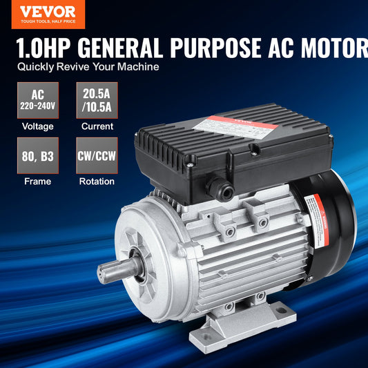 0.75KW Electric Motor 1400 rpm, AC 220~240V 5.45A, 80, B3 Frame, Air Compressor Motor Single Phase, 19mm V952-TYJLIECDJ1406H7Z4V7