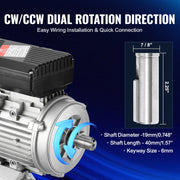 0.75KW Electric Motor 1400 rpm, AC 220~240V 5.45A, 80, B3 Frame, Air Compressor Motor Single Phase, 19mm V952-TYJLIECDJ1406H7Z4V7