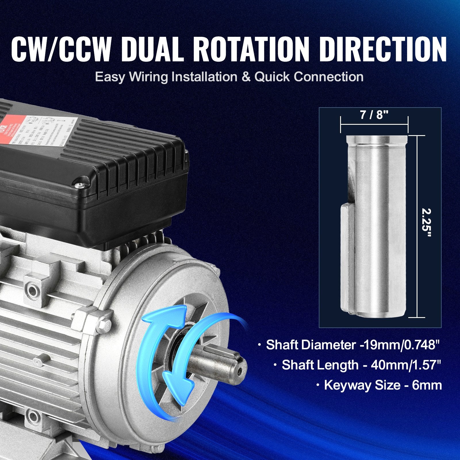 0.75KW Electric Motor 1400 rpm, AC 220~240V 5.45A, 80, B3 Frame, Air Compressor Motor Single Phase, 19mm V952-TYJLIECDJ1406H7Z4V7