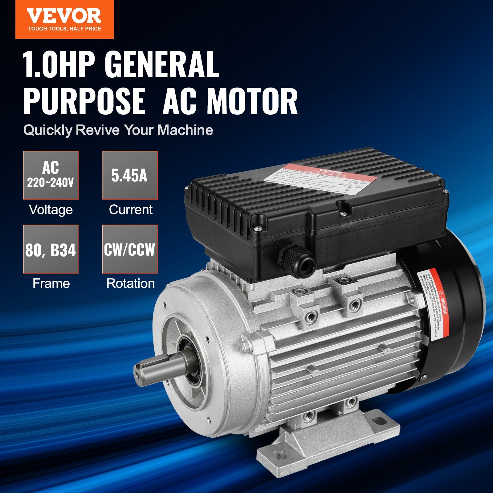 0.75KW Electric Motor 1400 rpm, AC 220~240V 5.45A, 80, B34 Frame, Air Compressor Motor Single Phase, 19mm V952-TYJLIECDJ172IOHFKV7