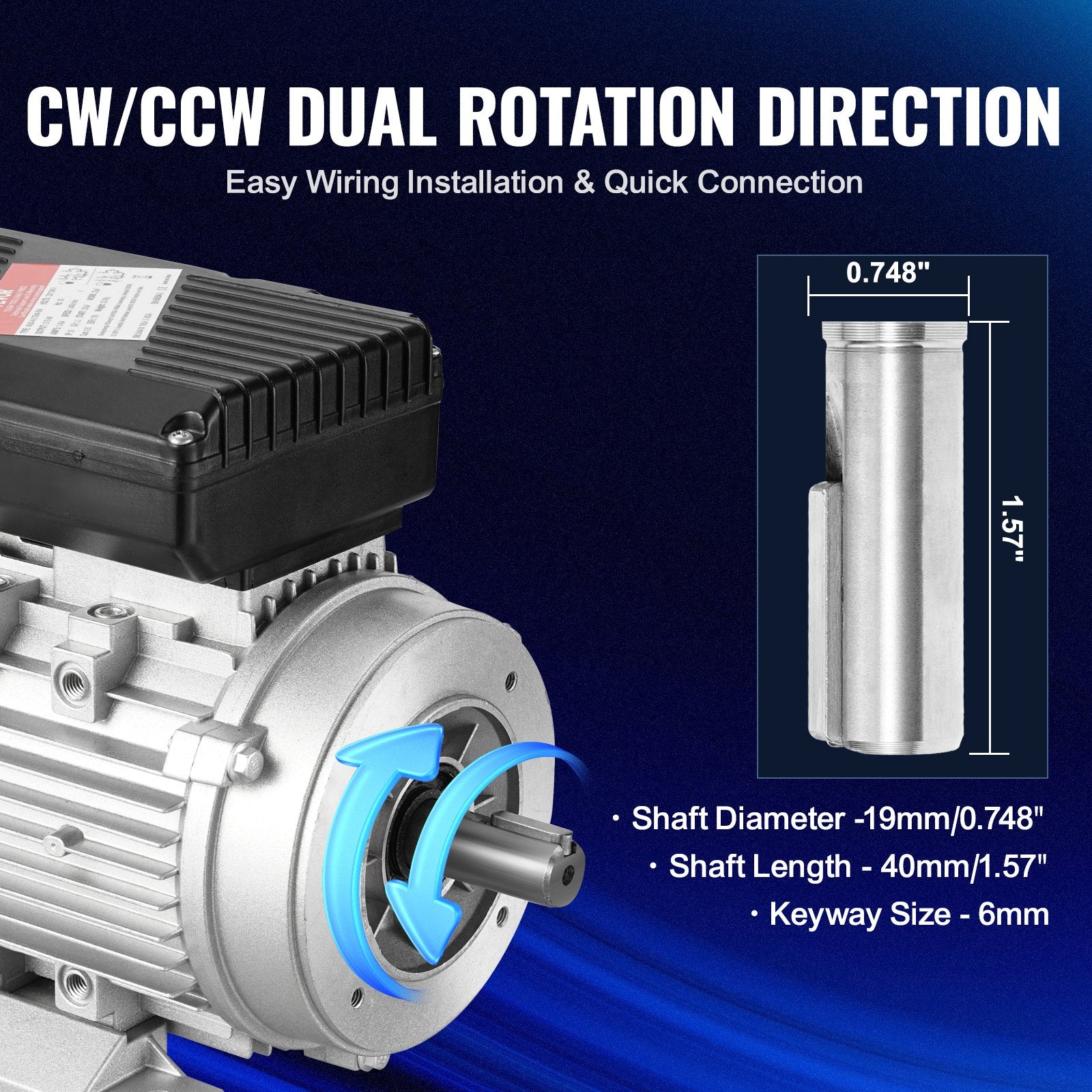 0.75KW Electric Motor 1400 rpm, AC 220~240V 5.45A, 80, B34 Frame, Air Compressor Motor Single Phase, 19mm V952-TYJLIECDJ172IOHFKV7